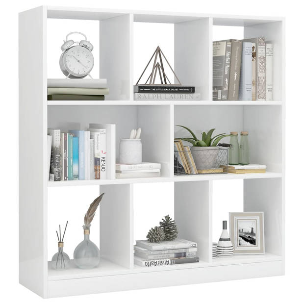 The Living Store Boekenkast - 97.5 x 29.5 x 100 cm - Hoogglans wit - Spaanplaat - 8 grote vakken