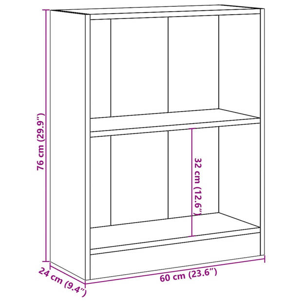 vidaXL Boekenkast 60x24x76 cm bewerkt hout grijs sonoma eikenkleurig