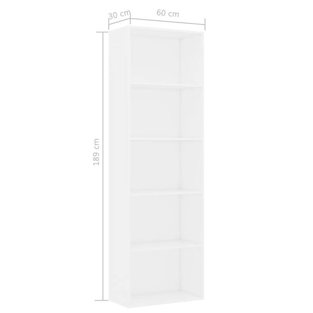 vidaXL Boekenkast met 5 schappen 60x30x189 cm bewerkt hout wit