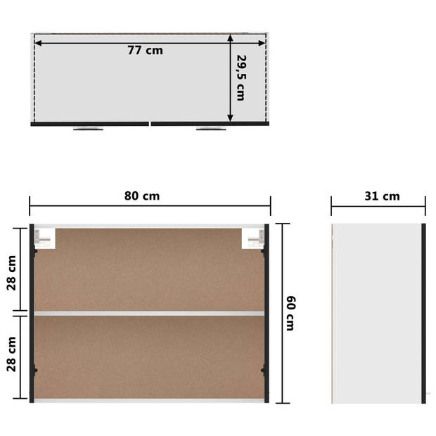 vidaXL Hangkast 80x31x60 cm bewerkt hout zwart