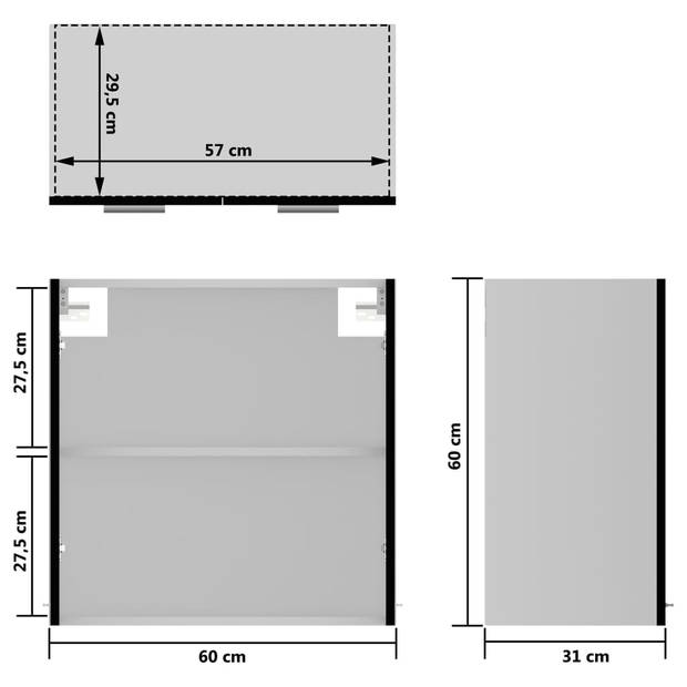 vidaXL Hangkast 60x31x60 cm bewerkt hout zwart