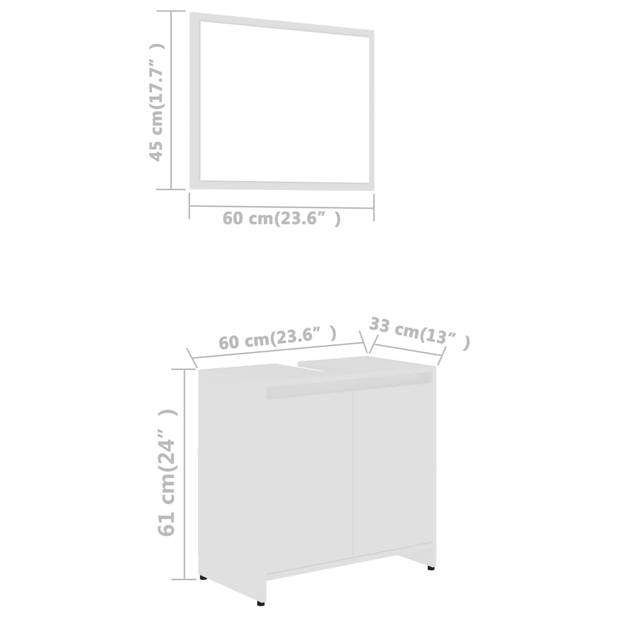 The Living Store Badkamermeubelset - wit bewerkt hout - spiegel 60 x 45 cm - kast 60 x 33 x 61 cm