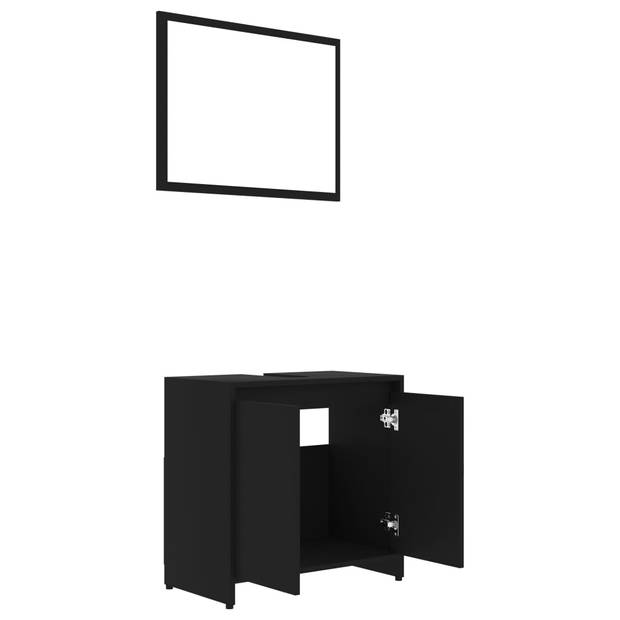 The Living Store Badkamerset - Zwart - Spiegel 60x45cm - Medium kast 30x30x95cm - Hoge kast 30x30x183.5cm -