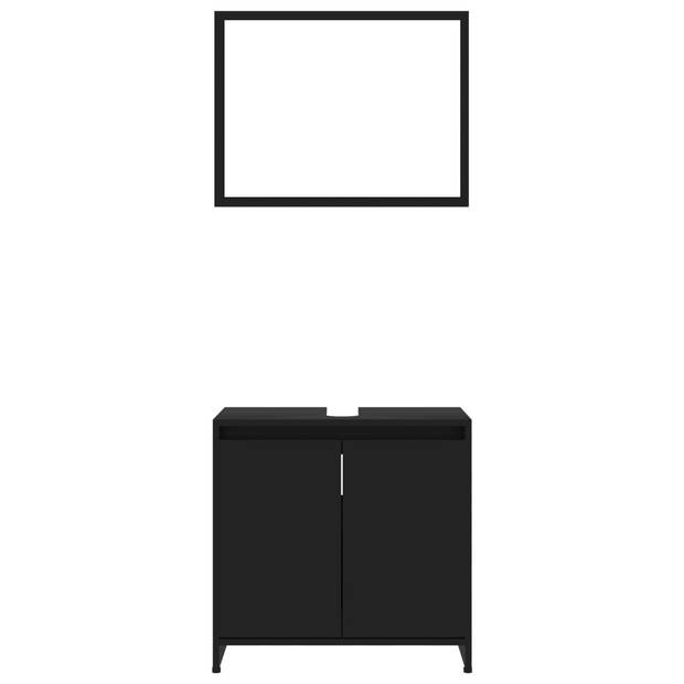 The Living Store Badkamerset - Zwart - Spiegel 60x45cm - Medium kast 30x30x95cm - Hoge kast 30x30x183.5cm -