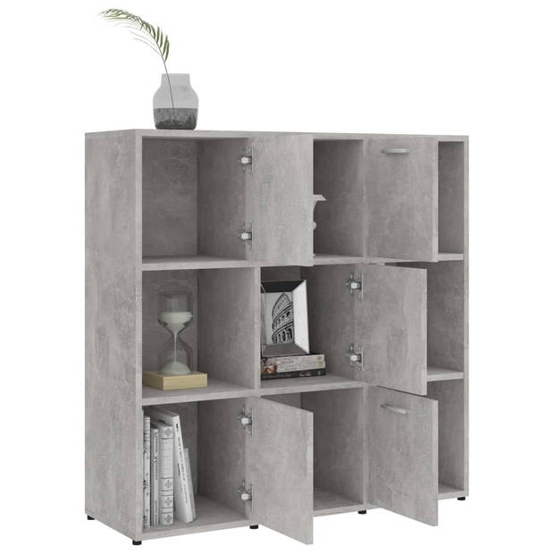 The Living Store Boekenkast - Betongrijs - 90 x 30 x 90 cm - 9 vakken (5 met deur)