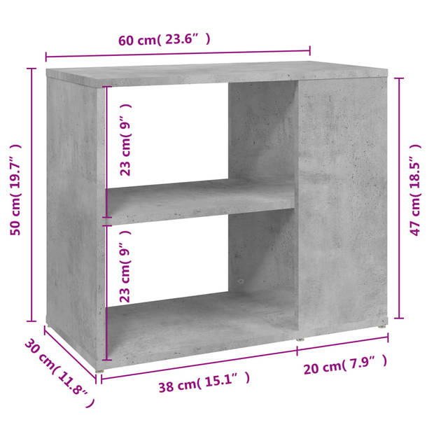 vidaXL Bijzetkast 60x30x50 cm bewerkt hout betongrijs