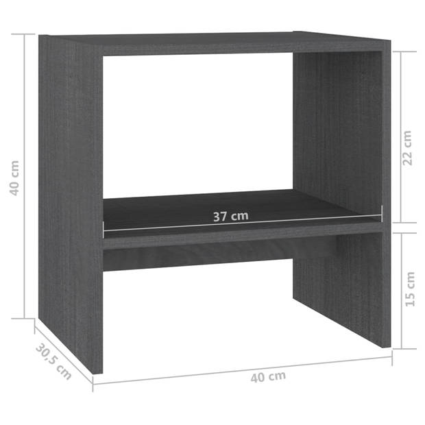 vidaXL Nachtkastjes 2st 40x30,5x40 cm massief grenenhout grijs