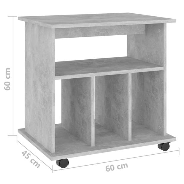 The Living Store Verrijdbare Kast - Printermeubel 60 x 45 x 60 cm - Betongrijs