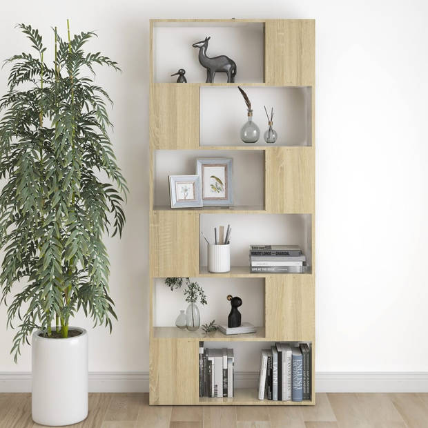 The Living Store Boekenkast Kamerscherm - Sonoma eiken - 80 x 24 x 186 cm - 6 ruime vakken