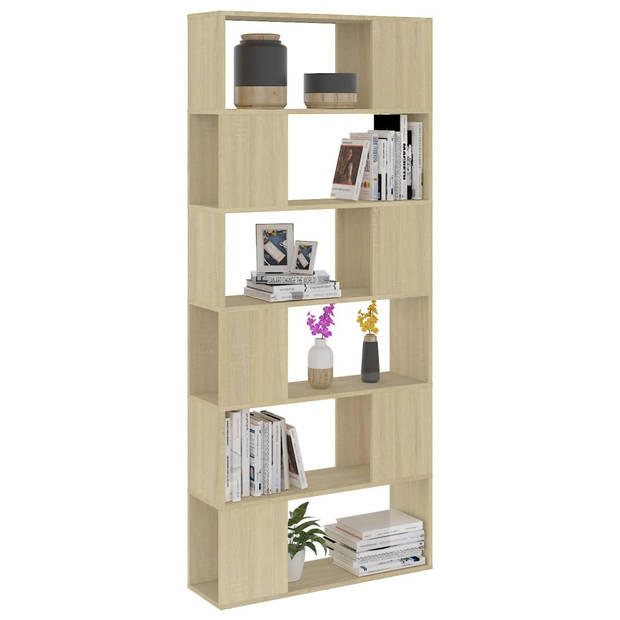 The Living Store Boekenkast Kamerscherm - Sonoma eiken - 80 x 24 x 186 cm - 6 ruime vakken