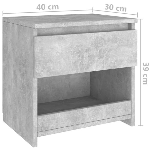 vidaXL Nachtkastje 40x30x39 cm bewerkt hout betongrijs