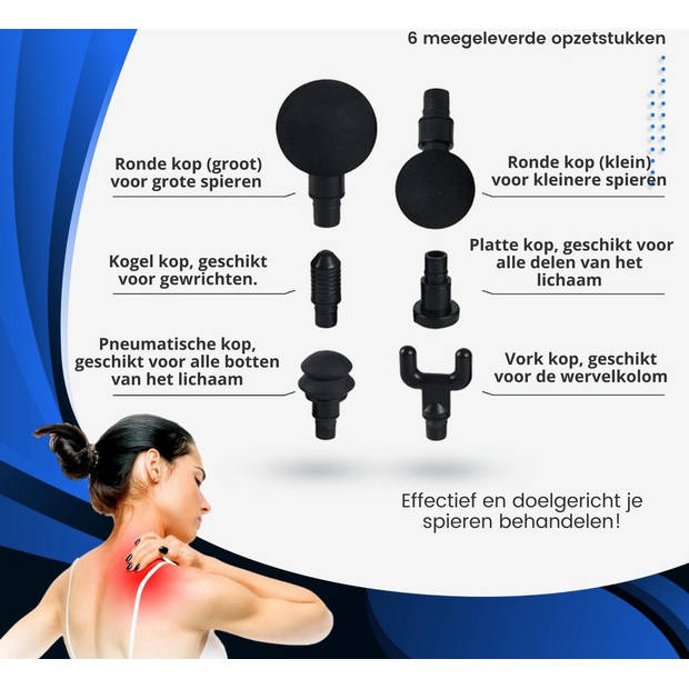 Orange Care Muscle Massage Gun, Elektrisch massagepistool 3 snelheden & 6 massagekoppen