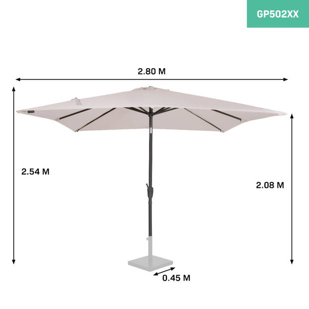 VONROC Premium Stokparasol Rosolina 280x280cm - Incl. beschermhoes – Vierkante parasol - Kantelbaar – UV werend doek - B