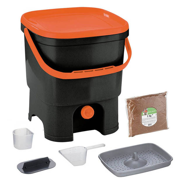 Skaza - Organko Compost Emmer 16 liter met 1 Kg Bokashi Bran - Polypropyleen - Zwart