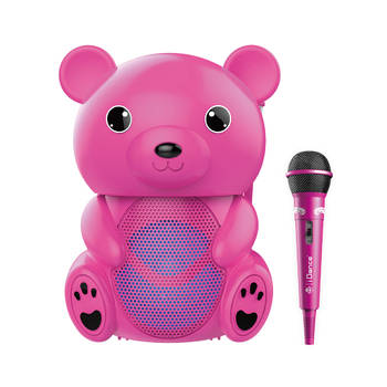 iDance Funky Bear Party Speaker - Karaoke Set voor Kinderen - Met Microfoon en Discoverlichting - Pink