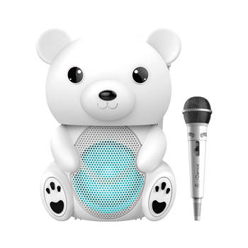 iDance Funky Bear Party Speaker - Karaoke Set voor Kinderen - Met Microfoon en Discoverlichting - Wit
