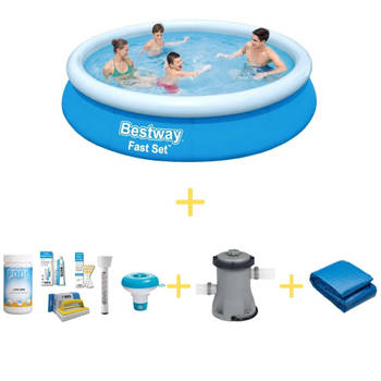 Bestway Zwembad - Fast Set - 366 x 76 cm - Inclusief WAYS Onderhoudspakket, Filterpomp & Grondzeil