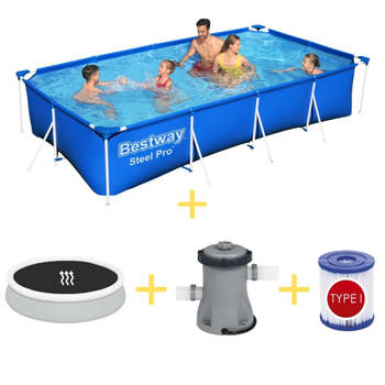 Bestway Zwembad - Steel Pro - 400 x 211 x 81 cm - Inclusief Solarzeil, Filterpomp & Filter