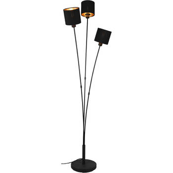LED Vloerlamp - Trion Torry - E14 Fitting - 3-lichts - Rond - Mat Zwart/Goud - Aluminium - Max. 40W