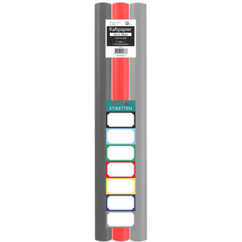 Benza Kaftpapier voor schoolboeken - lichtgrijs, donkergrijs, rood - 200 x 70 cm - 3 rollen