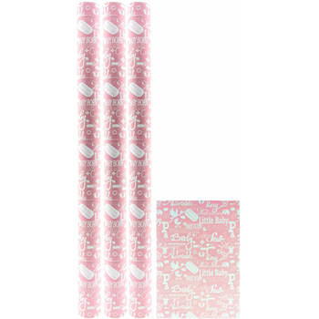 Baby Geboorte Cadeaupapier Inpakpapier Meisje - 3 Rollen - Roze - 300 x 70 cm