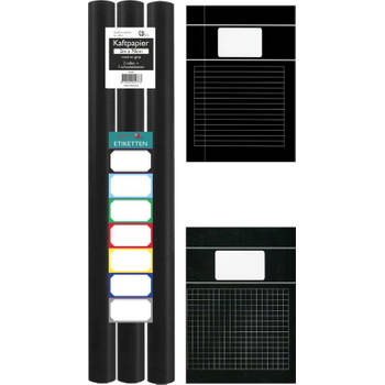 Benza Basic Schoolpakket - 3 rollen Kaftpapier - Schriften A4 5 x Lijn & 5 x Ruit - Zwart