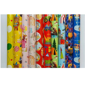 Assortiment luxe cadeaupapier inpakpapier voor kinderen - 200 x 70 cm - 5 rollen