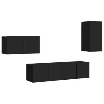 vidaXL 4-delige Tv-meubelset bewerkt hout zwart
