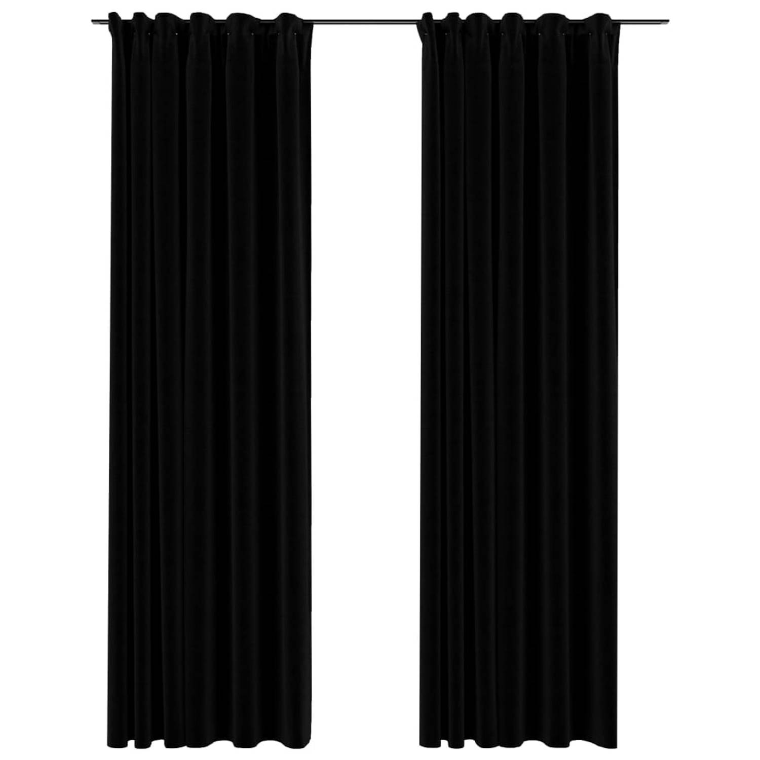 vidaXL Gordijnen linnen-look verduisterend haken 2 st 140x225 cm zwart