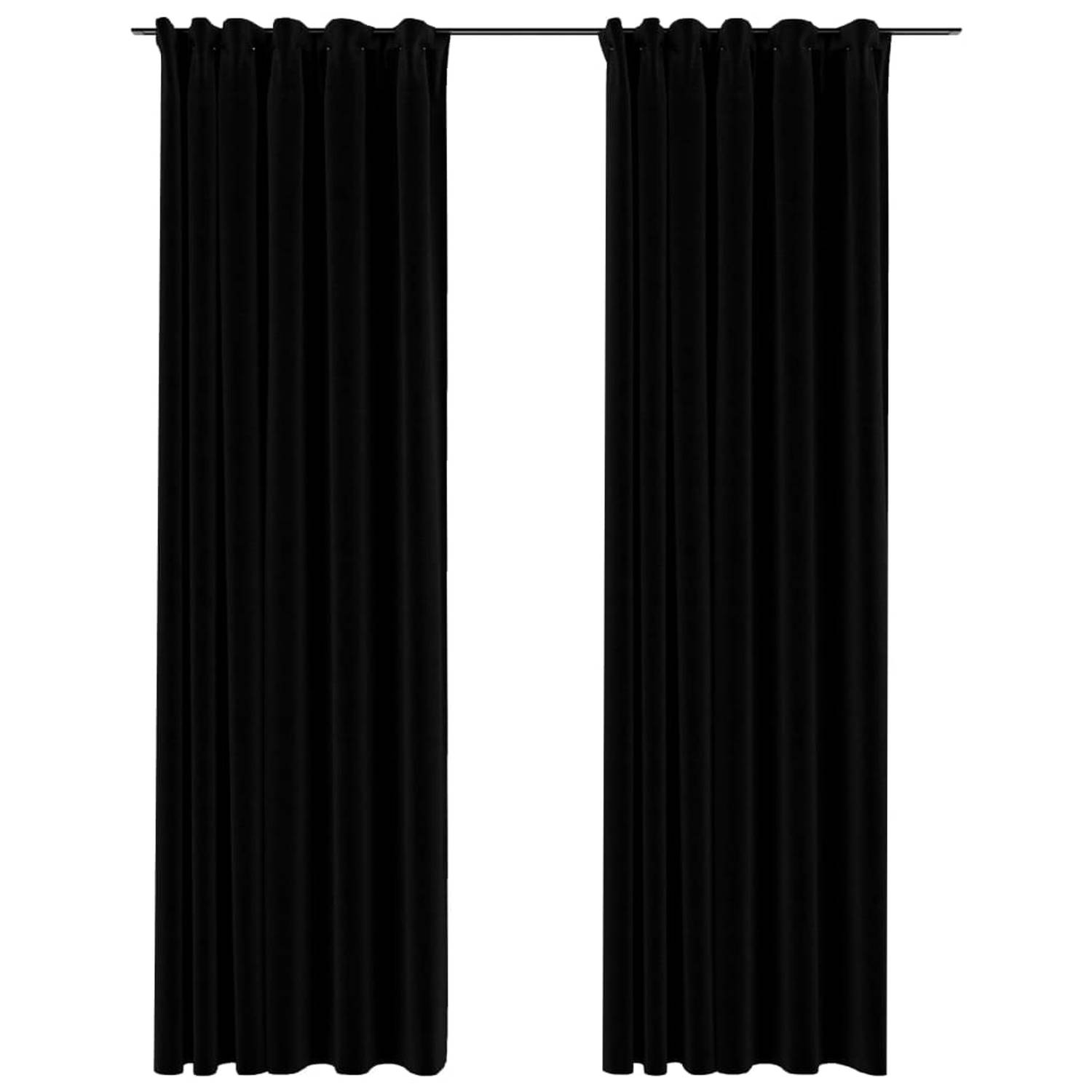 vidaXL Gordijnen linnen-look verduisterend haken 2 st 140x245 cm zwart