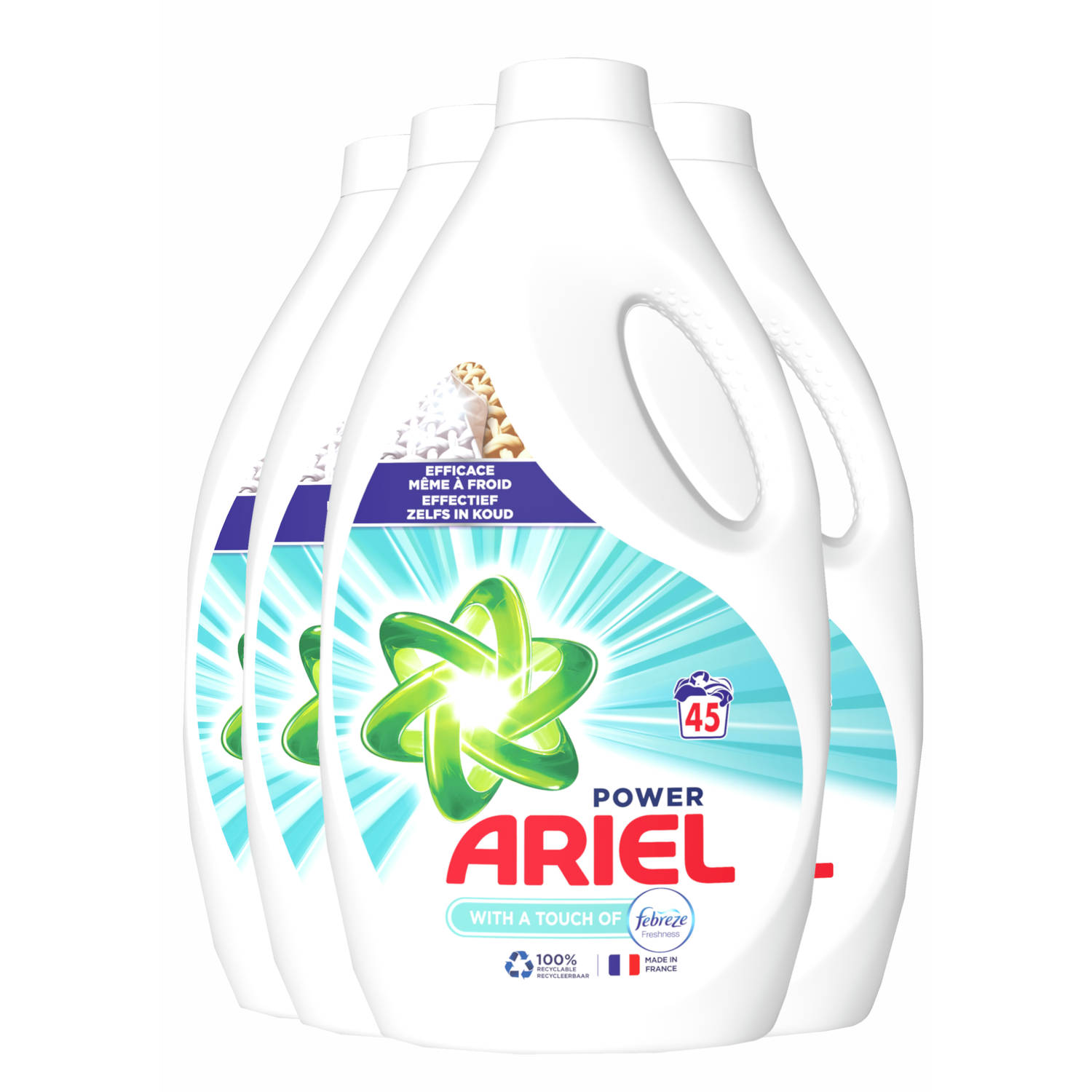Ariel Vloeibaar Wasmiddel Met Touch Of Febreze - 4x45 Wasbeurten - Voordeelverpakking