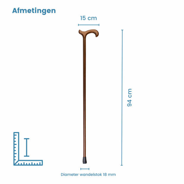 Gastrock Houten Wandelstok - Beukenhout - Bruin - Derby handvat - Voor heren en dames - Lengte 94 cm