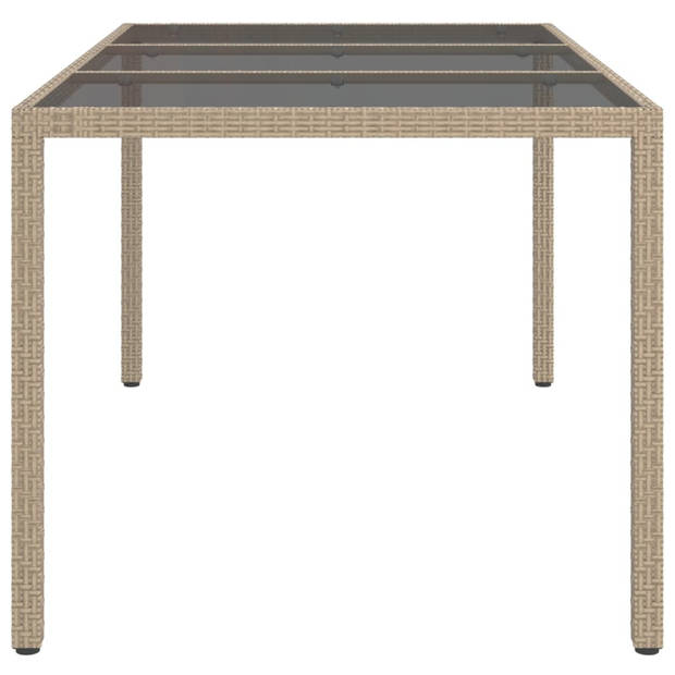 vidaXL Tuintafel 150x90x75 cm gehard glas en poly rattan beige