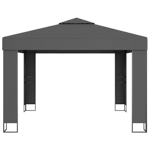 vidaXL Prieel met dubbel dak en LED-lichtslinger 3x3 m antracietkleur