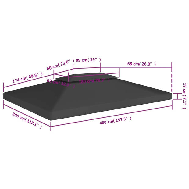 vidaXL Prieeldak 2-laags 310 g/m² 4x3 m zwart