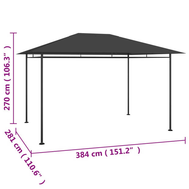 vidaXL Prieel 180 g/m² 384x281x270 cm antracietkleurig