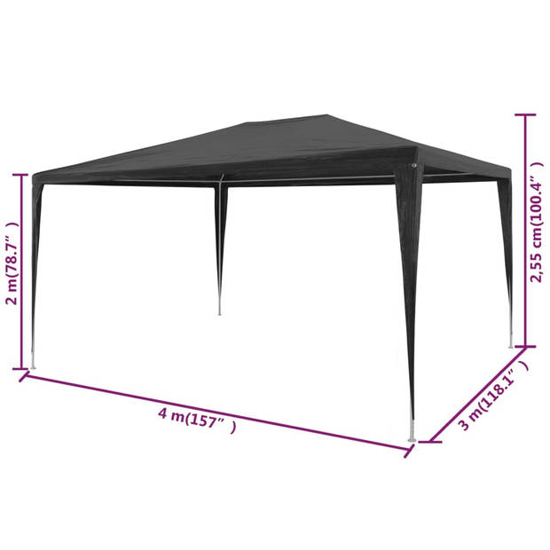 vidaXL Partytent 3x4 m PE antraciet