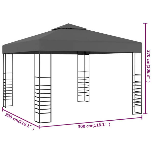 vidaXL Tuinpaviljoen 3x3 m antraciet