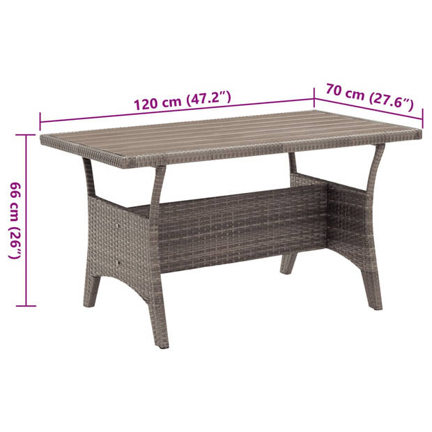 vidaXL Tuintafel 120x70x66 cm poly rattan grijs