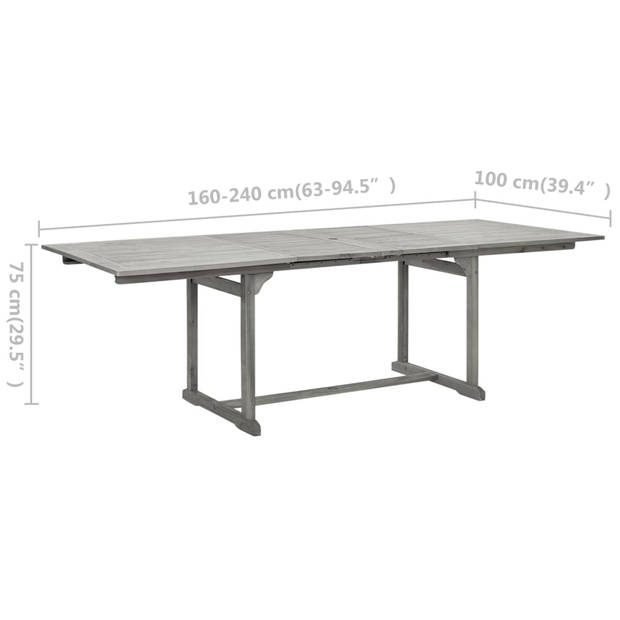 vidaXL Tuintafel (160-240)x100x75 cm massief acaciahout