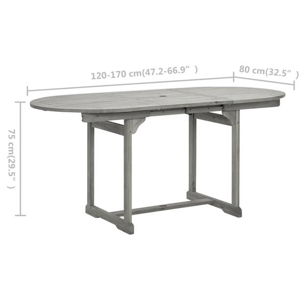 vidaXL Tuintafel (120-170)x80x75 cm massief acaciahout