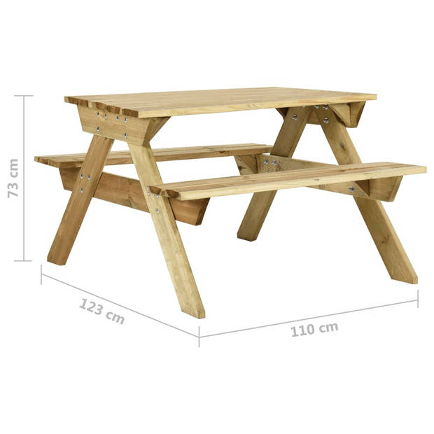 vidaXL Picknicktafel met banken 110x123x73 cm geïmpregneerd grenenhout