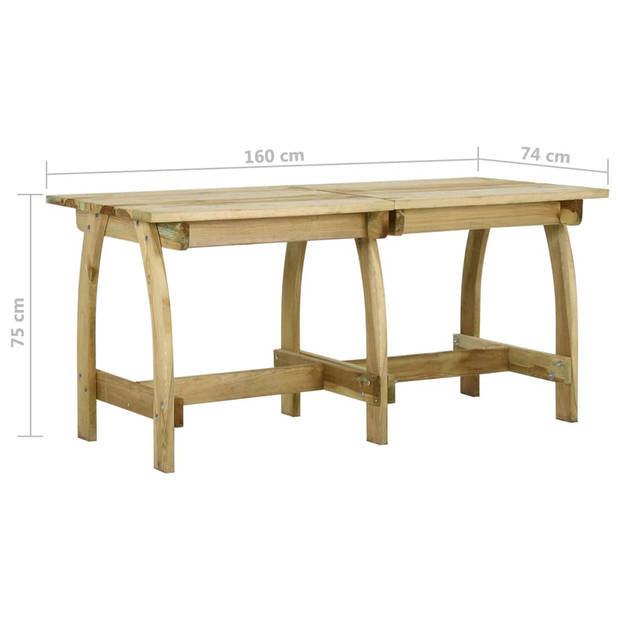 vidaXL Tuintafel 160x74x75 cm geïmpregneerd grenenhout