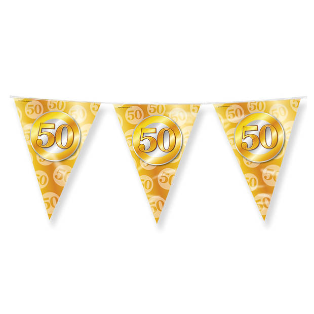 Paperdreams jubileum 50 jaar getrouwd vlaggetjes - 3x - feestversiering - 10m - dubbelzijdig - Vlaggenlijnen