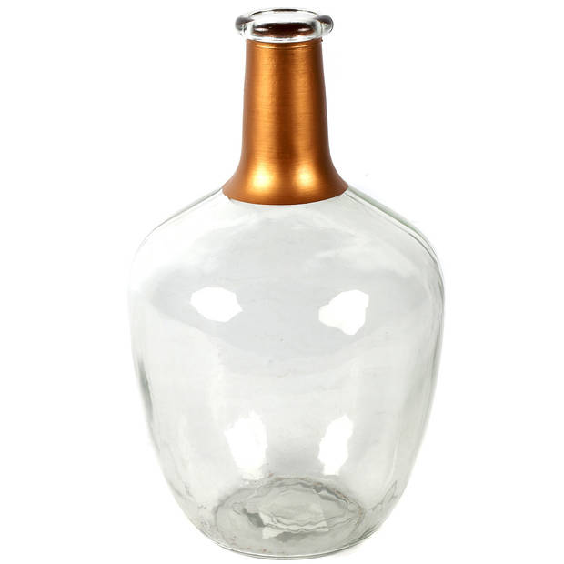 Countryfield Bloemenvaas Firm Big Bottle - 2x - helder transparant/koper - glas - D15 x H25 cm - Vazen