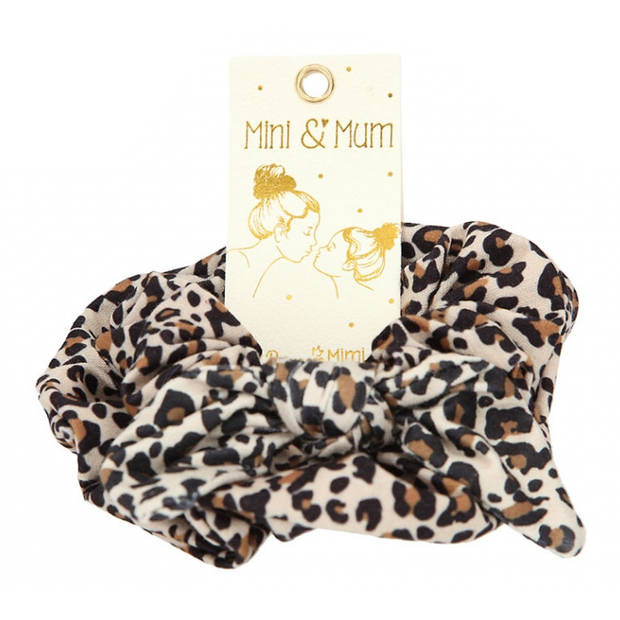 Princess Mimi scrunchie Mini & Mum panter bruin 2-delig