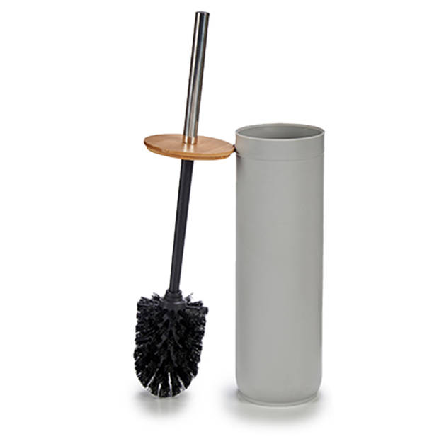 Toiletborstel/wc-borstel met bamboe deksel - kunststof - lichtgrijs - Toiletborstels