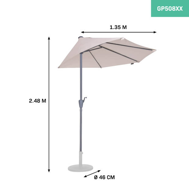 VONROC Premium Parasol Magione – Duurzame balkon parasol - Halfrond 270x135cm – Beige