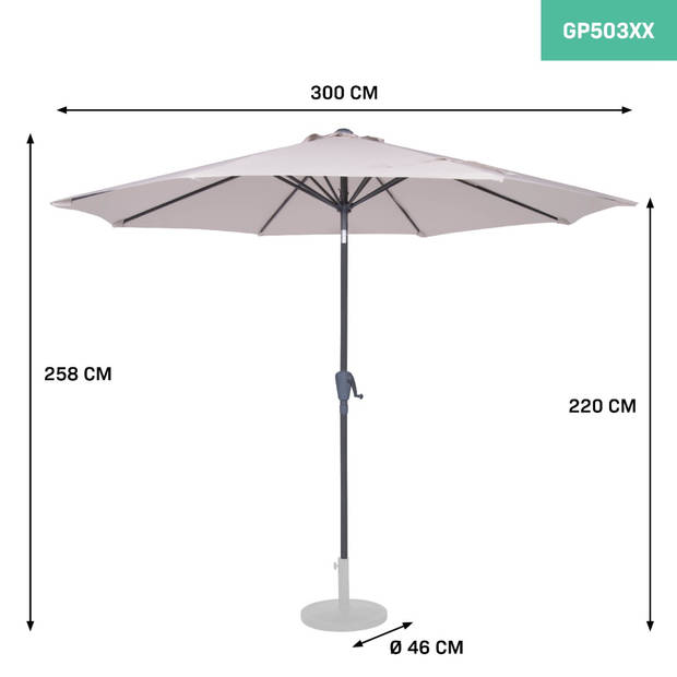 VONROC Premium Stokparasol Recanati Ø300cm – Incl. beschermhoes - Ronde parasol - Kantelbaar – UV werend doek - Beige