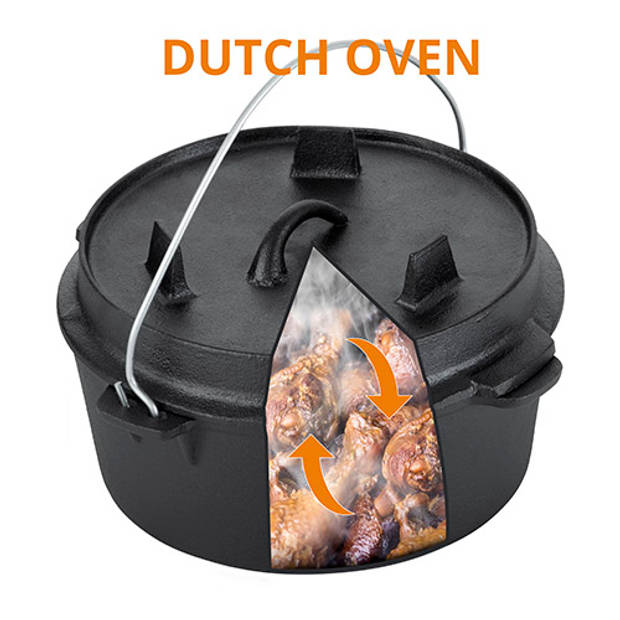 Dutch Mountains Dutch Oven Gietijzeren Pannenset 4-delig – Kookset – Kookpan - Deksel als grillpan - Onderzetter
